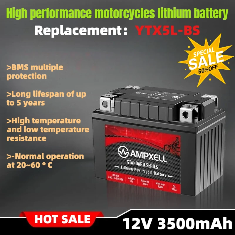 12V 3500MAH 42Wh ST035B Motorcycle Lithium Battery for Honda Jog i100, Fuxi AS125, Little Princess Replacement YTX5L-BS Battery
12V 3500MAH 42Wh ST035B Motorcycle Lithium Battery for Honda Jog i100, Fuxi AS125, Little Princess Replacement YTX5L-BS Battery