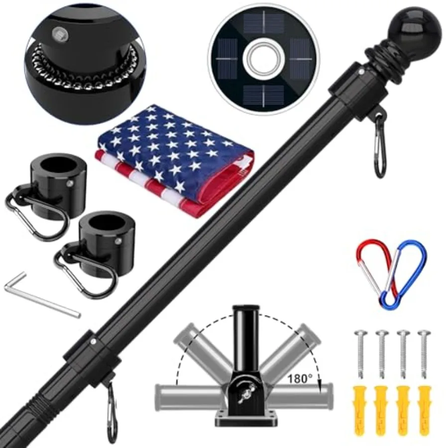 5Feet Flag Pole Kit with Solar Light and Embroidered American Flag Adjustable Bracket and Upgraded Tangle-Free Ring " Stainless
5Feet Flag Pole Kit with Solar Light and Embroidered American Flag Adjustable Bracket and Upgraded Tangle-Free Ring " Stainless