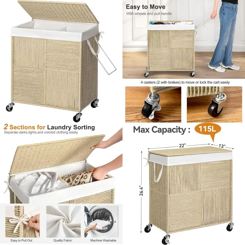 Large 115L Rolling Laundry Hamper with Lid, Removable Liner, and Wheels for Efficient Laundry Sorting in Light Beige
Large 115L Rolling Laundry Hamper with Lid, Removable Liner, and Wheels for Efficient Laundry Sorting in Light Beige