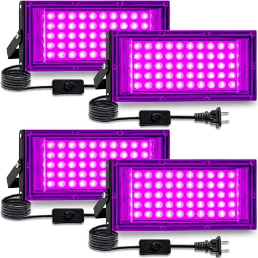 50W 4Pack Black Light for Glow Party, IP65 Waterproof, 385-400nm Wavelength, with Plug and Switch, for Halloween Decorations, B
50W 4Pack Black Light for Glow Party, IP65 Waterproof, 385-400nm Wavelength, with Plug and Switch, for Halloween Decorations, B