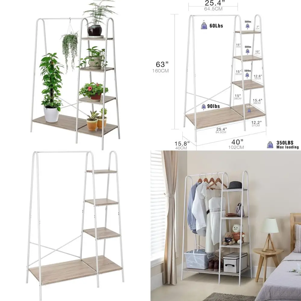 White Heavy-Duty Portable Clothes Closet Rack with 5 Wooden Shelves for Bedroom, Entryway, and Boutiques
White Heavy-Duty Portable Clothes Closet Rack with 5 Wooden Shelves for Bedroom, Entryway, and Boutiques