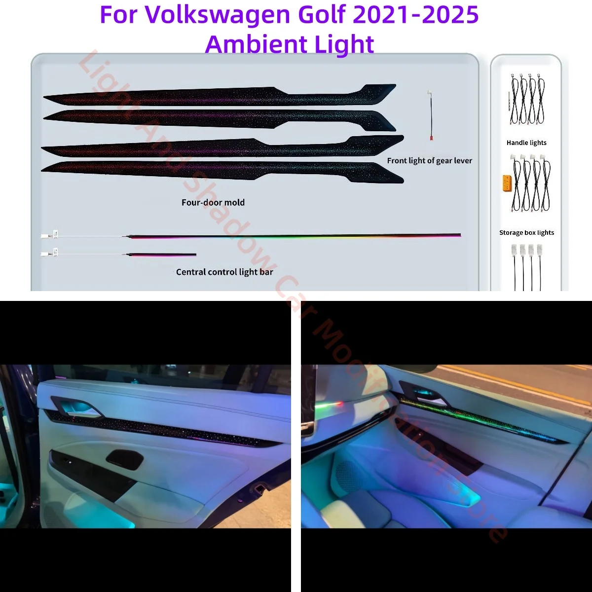 Окружающее освещение для Volkswagen VW Golf 2021-2025, обновление внутреннего освещения автомобиля, автомобильные аксессуары, декоративные панели 1:1, экран и управление через приложение
Окружающее освещение для Volkswagen VW Golf 2021-2025, обновление внутреннего освещения автомобиля, автомобильные аксессуары, декоративные панели 1:1, экран и управление через приложение