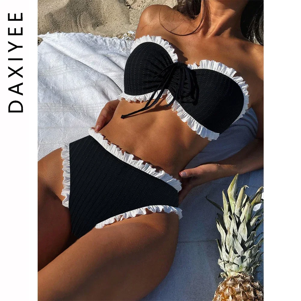 Frilled Ruffle Wrinkled Bandeau Bikini Set White Black Contrast Color Women Swimwear Female Swimsuit Bather Bathing Suit Biquini
Frilled Ruffle Wrinkled Bandeau Bikini Set White Black Contrast Color Women Swimwear Female Swimsuit Bather Bathing Suit Biquini