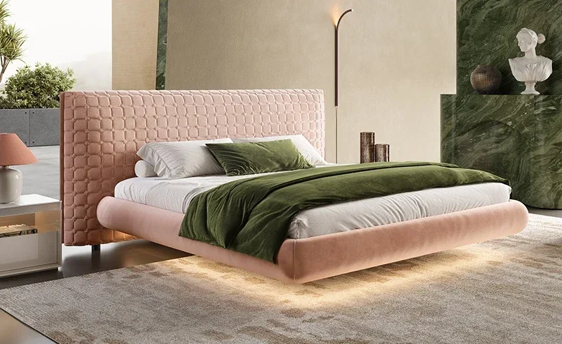 French fabric suspended master bedroom bed light luxury modern simple high-end villa
French fabric suspended master bedroom bed light luxury modern simple high-end villa