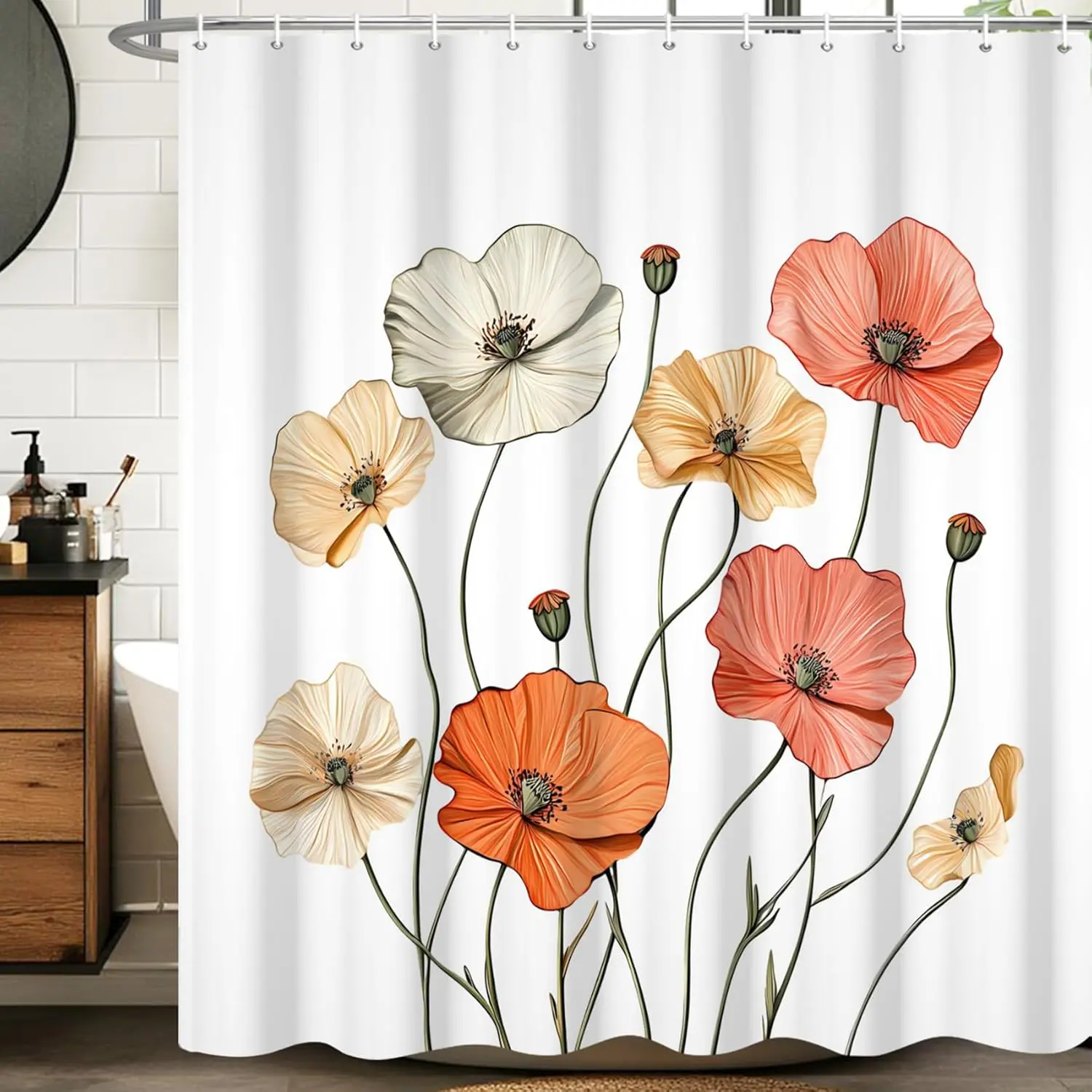 Poppy Flower Garden Shower Curtain Orange Cream Flowers Botanical Print Elegant Natural Bathroom Decor Waterproof Design
Poppy Flower Garden Shower Curtain Orange Cream Flowers Botanical Print Elegant Natural Bathroom Decor Waterproof Design