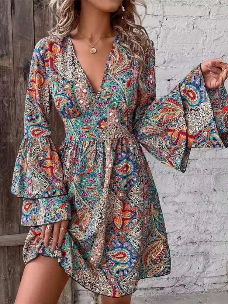 Commuting Dresses 2025 Woman French Vestidos Intellect Dress Beachwear Floral Print Printing V-neckFlared Sleeves Bohemia Loose
Commuting Dresses 2025 Woman French Vestidos Intellect Dress Beachwear Floral Print Printing V-neckFlared Sleeves Bohemia Loose