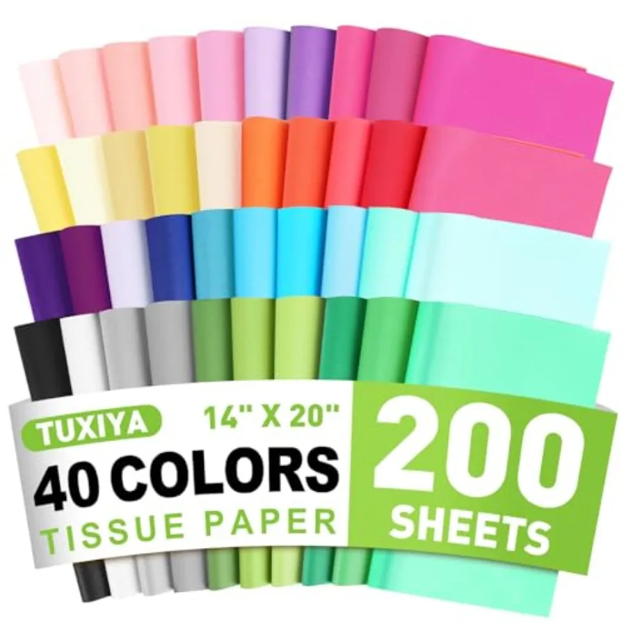 200 PCS Tissue Paper, 14" X 20" Colored Tissue Paper for Packaging, 40-Color Tissue Paper Bulk for Gift Bags, Crafts, Birthday
200 PCS Tissue Paper, 14" X 20" Colored Tissue Paper for Packaging, 40-Color Tissue Paper Bulk for Gift Bags, Crafts, Birthday