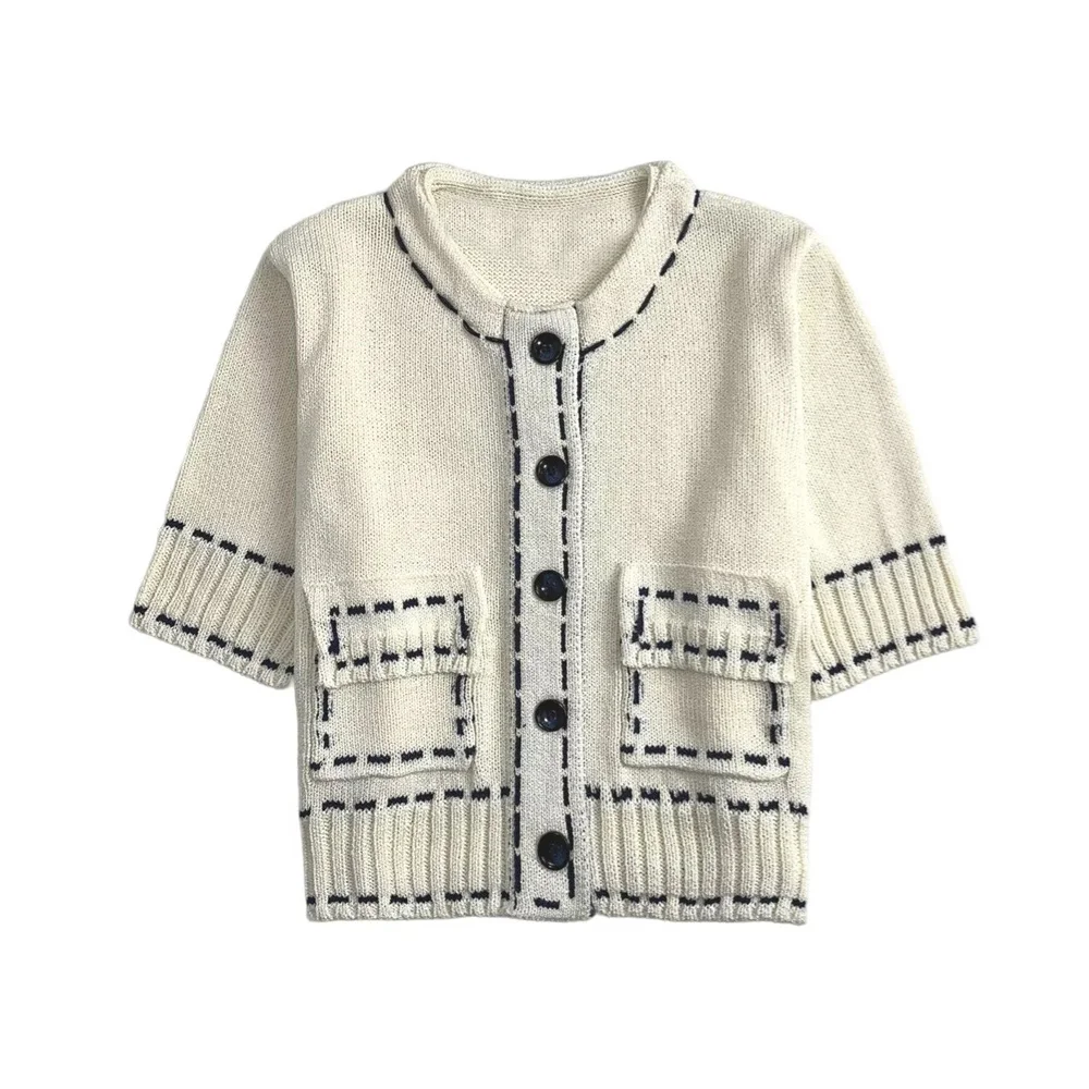 UNIZERA Women's Threaded Short Sleeve Knitted Coat with Round Neck Pocket Spring/Summer New Women's Clothing
UNIZERA Women's Threaded Short Sleeve Knitted Coat with Round Neck Pocket Spring/Summer New Women's Clothing