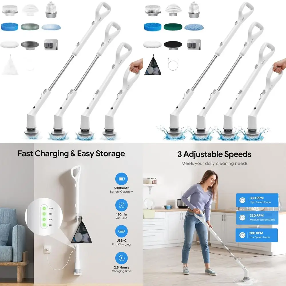 Cordless Shower Scrubber 2026, 7-in-1 Brush Heads, Adjustable Power, Detachable Handle, Waterproof IPX7
Cordless Shower Scrubber 2026, 7-in-1 Brush Heads, Adjustable Power, Detachable Handle, Waterproof IPX7