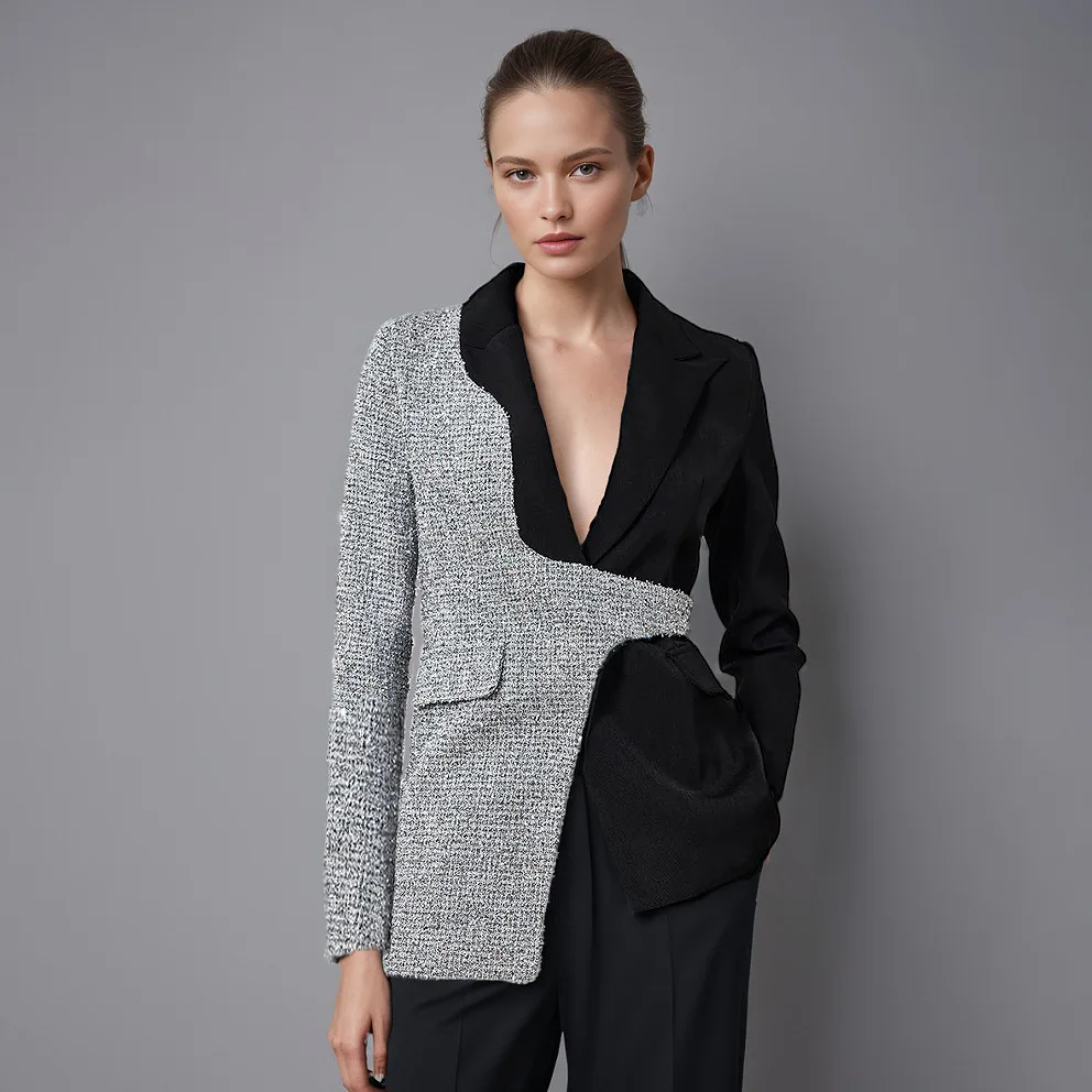New in Outerwears Spring Autumn Blazers for Women Black White Put Together Irregularly Jackets Single Buckle Model Clothing
New in Outerwears Spring Autumn Blazers for Women Black White Put Together Irregularly Jackets Single Buckle Model Clothing