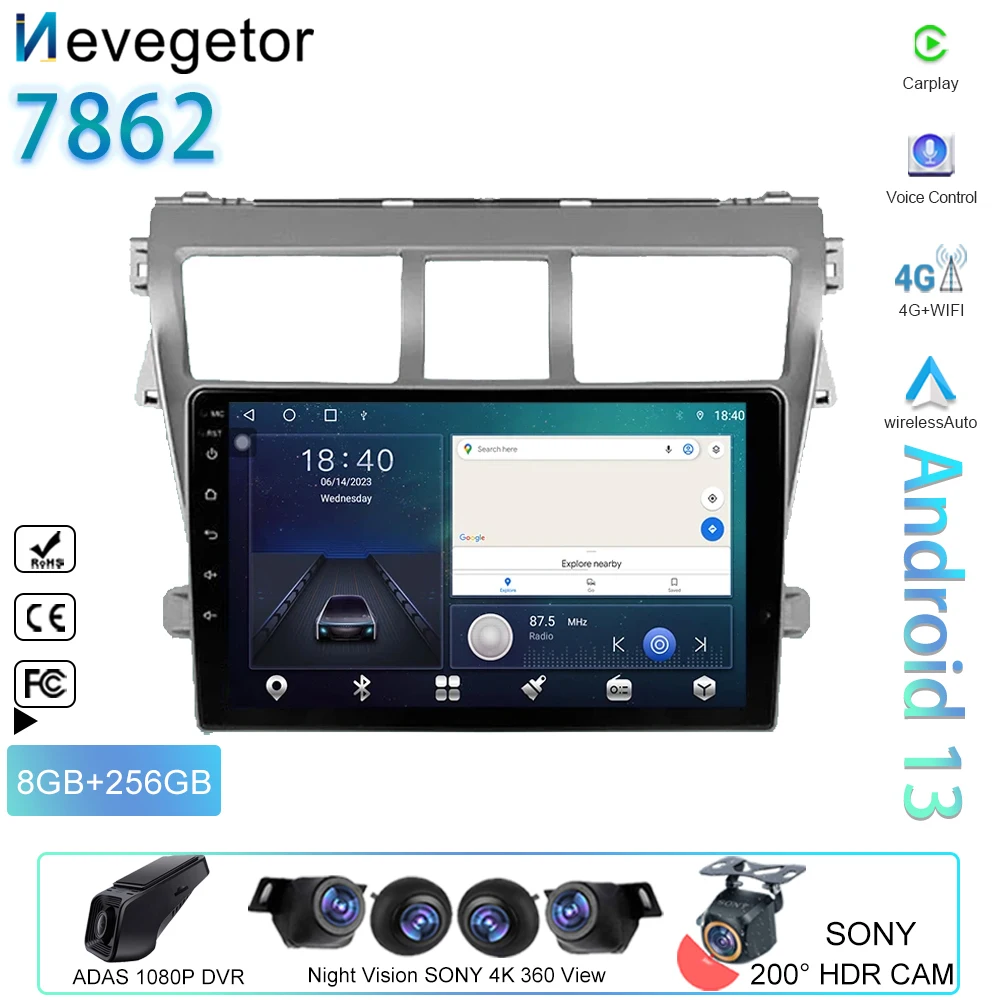 Android Auto For Toyota Vios 2 2007 - 2013 Car Radio GPS Navigation Multimedia Player Rear Camera Carplay BT 5G WIFI No DVD 2din
Android Auto For Toyota Vios 2 2007 - 2013 Car Radio GPS Navigation Multimedia Player Rear Camera Carplay BT 5G WIFI No DVD 2din