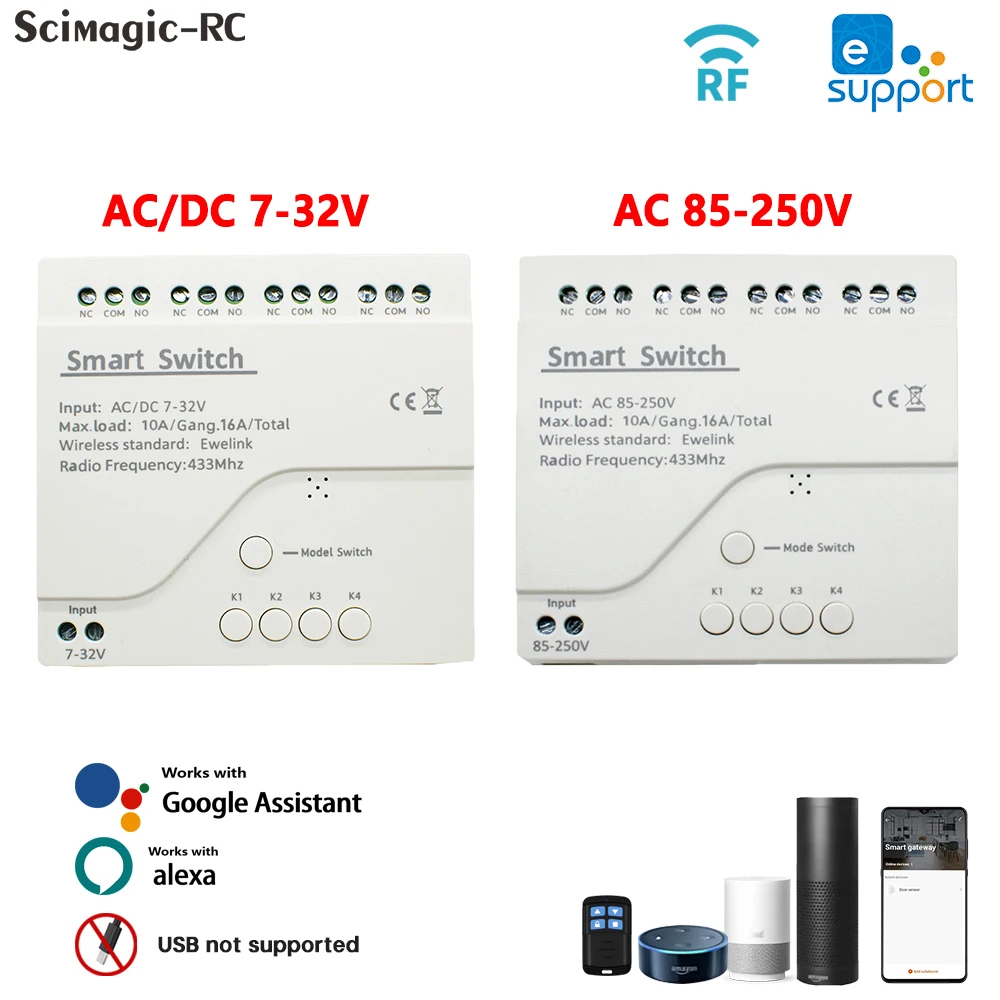 Ewelink Smart Wifi Module Switch 7-32V 85-250V RF433 Remote Control 4CH DIY Relay Work With Alexa Google Home
Ewelink Smart Wifi Module Switch 7-32V 85-250V RF433 Remote Control 4CH DIY Relay Work With Alexa Google Home
