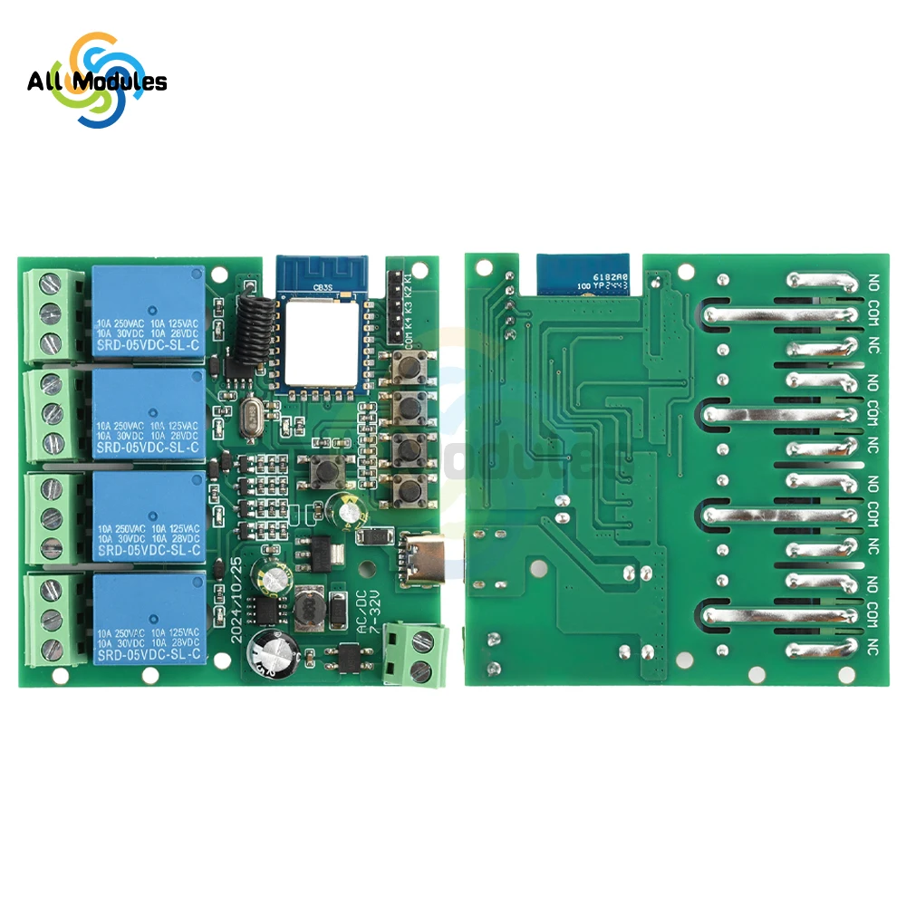 Smart WiFi Relay Switch Module USB 5V DC 7-32V 4-Channel Wifi Remote Control Relay Switch Module for Tuya APP
Smart WiFi Relay Switch Module USB 5V DC 7-32V 4-Channel Wifi Remote Control Relay Switch Module for Tuya APP