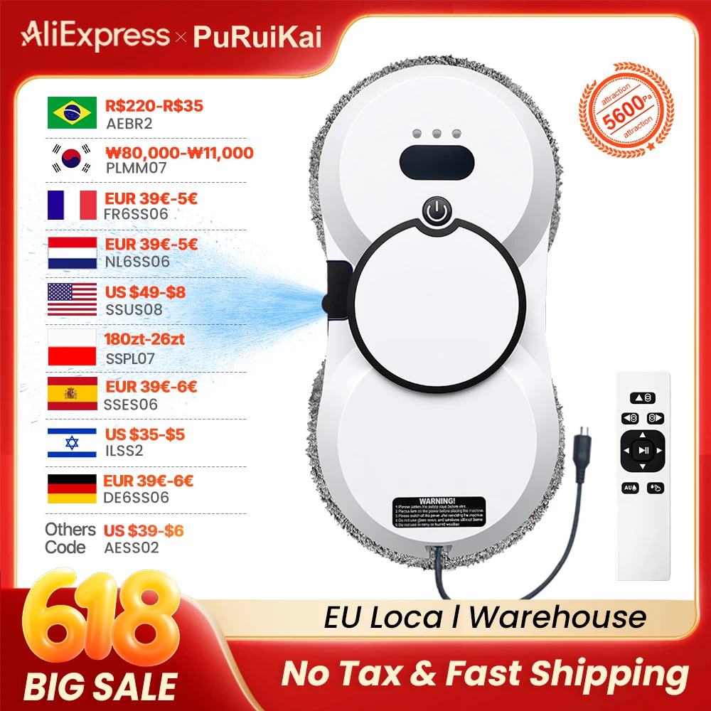 PuRuiKai robot electric automatic window cleaning Robotic vacuum cleaner, with remote control, automatic spray
PuRuiKai robot electric automatic window cleaning Robotic vacuum cleaner, with remote control, automatic spray