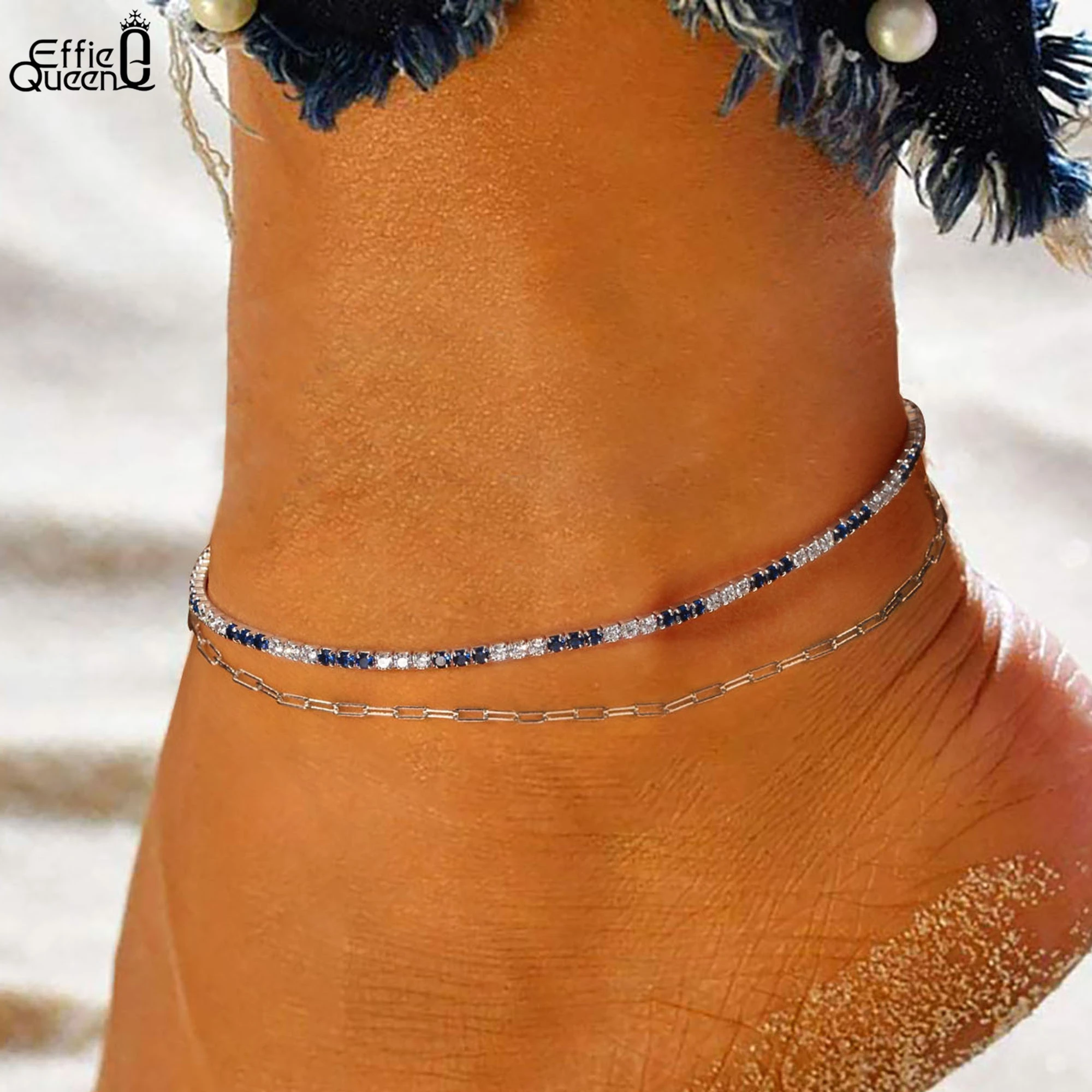 EFFIE QUEEN 100% S925 Silver 14k Gold Blue & White Zirconia Tennis Chain Anklet Luxury Jewelry for Women Banquet Party Gift SA19
EFFIE QUEEN 100% S925 Silver 14k Gold Blue & White Zirconia Tennis Chain Anklet Luxury Jewelry for Women Banquet Party Gift SA19