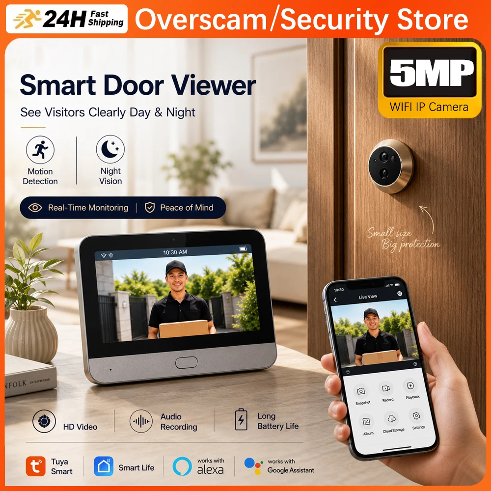Smart 5MP Audio Record Peephole Doorbell Camera 4.3" Inch Screen PIR Detection Tuya App Remote Video Monitor For Home Security
Smart 5MP Audio Record Peephole Doorbell Camera 4.3" Inch Screen PIR Detection Tuya App Remote Video Monitor For Home Security