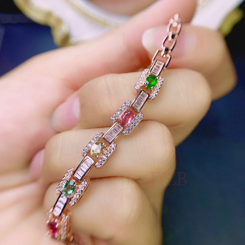 Natural Rainbow candy Color Tourmaline bracelet Women's Fashion S925 silver inlaid color bracelet chain
Natural Rainbow candy Color Tourmaline bracelet Women's Fashion S925 silver inlaid color bracelet chain