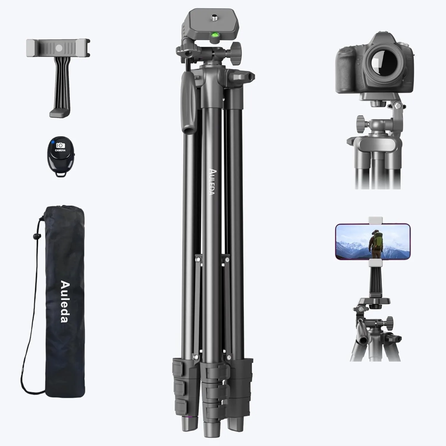 71" Aluminum Camera Tripod with Wireless Remote, Phone Holder & Bag, Max Load 6.6 lb
71" Aluminum Camera Tripod with Wireless Remote, Phone Holder & Bag, Max Load 6.6 lb
