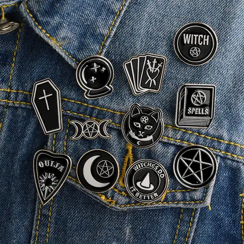 Moon coffin witch book hat magic Enamel Pins Badges Women's Brooches for Clothes Lapel Pins for Backpack Decorative Jewelry