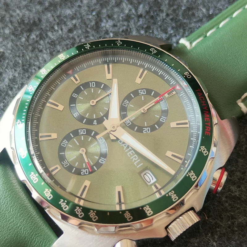 High Quality Brand Japanese Quartz Chronograph Watch For Man Green Leather Strap With Folding Buckle Men Sports Fashion Clock 
High Quality Brand Japanese Quartz Chronograph Watch For Man Green Leather Strap With Folding Buckle Men Sports Fashion Clock