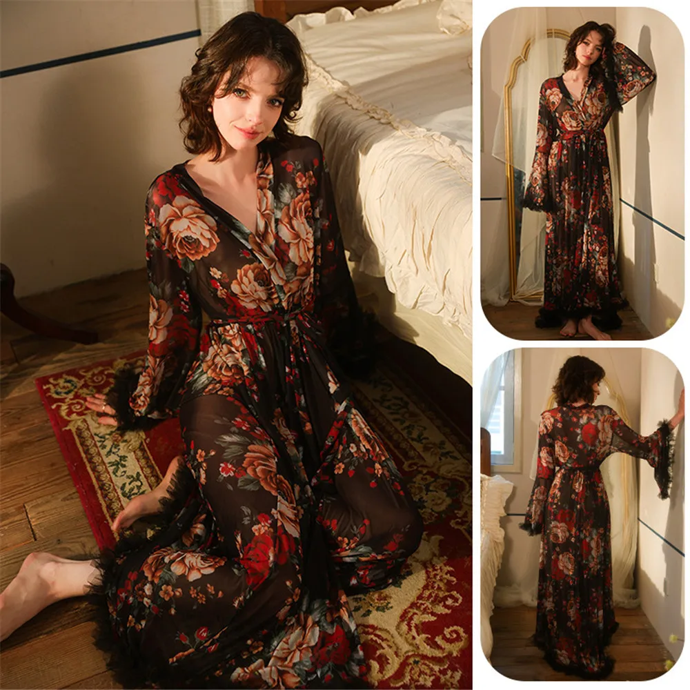 Весенне-летний женский сетчатый длинный халат для сна с принтом, кимоно, свободное домашнее платье, одежда для отдыха
Весенне-летний женский сетчатый длинный халат для сна с принтом, кимоно, свободное домашнее платье, одежда для отдыха