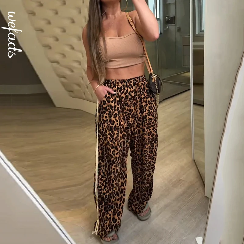 Wefads комплект из двух предметов, женский повседневный летний однотонный пуловер без рукавов без бретелек, топ-труба, свободные комплекты широких брюк с леопардовым принтом 
Wefads комплект из двух предметов, женский повседневный летний однотонный пуловер без рукавов без бретелек, топ-труба, свободные комплекты широких брюк с леопардовым принтом