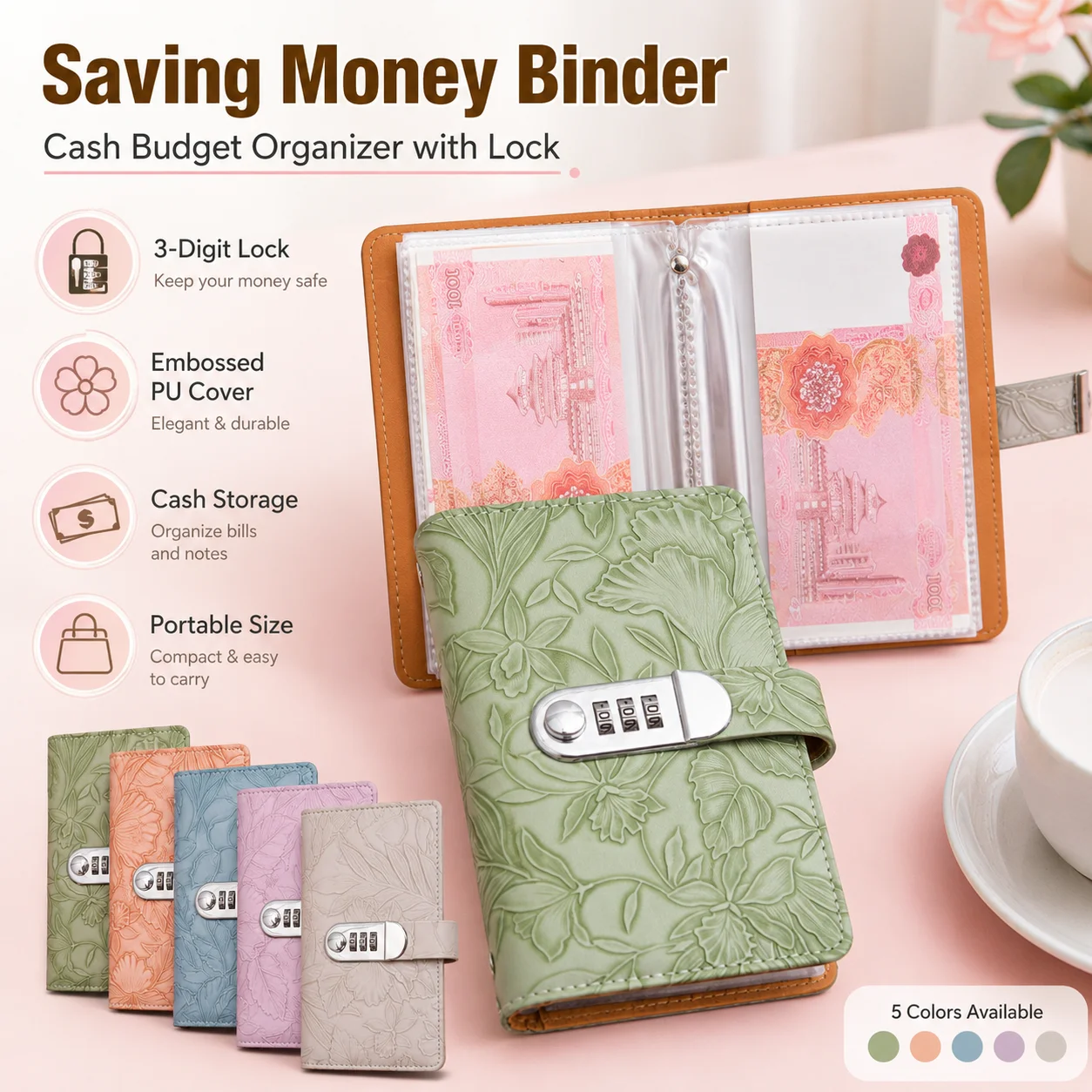 50Sheets PU Leather Money Saving Binder Emboss Flower Budget Planner Cash Envelope Organizer Savings Challenge Wallet Book
50Sheets PU Leather Money Saving Binder Emboss Flower Budget Planner Cash Envelope Organizer Savings Challenge Wallet Book