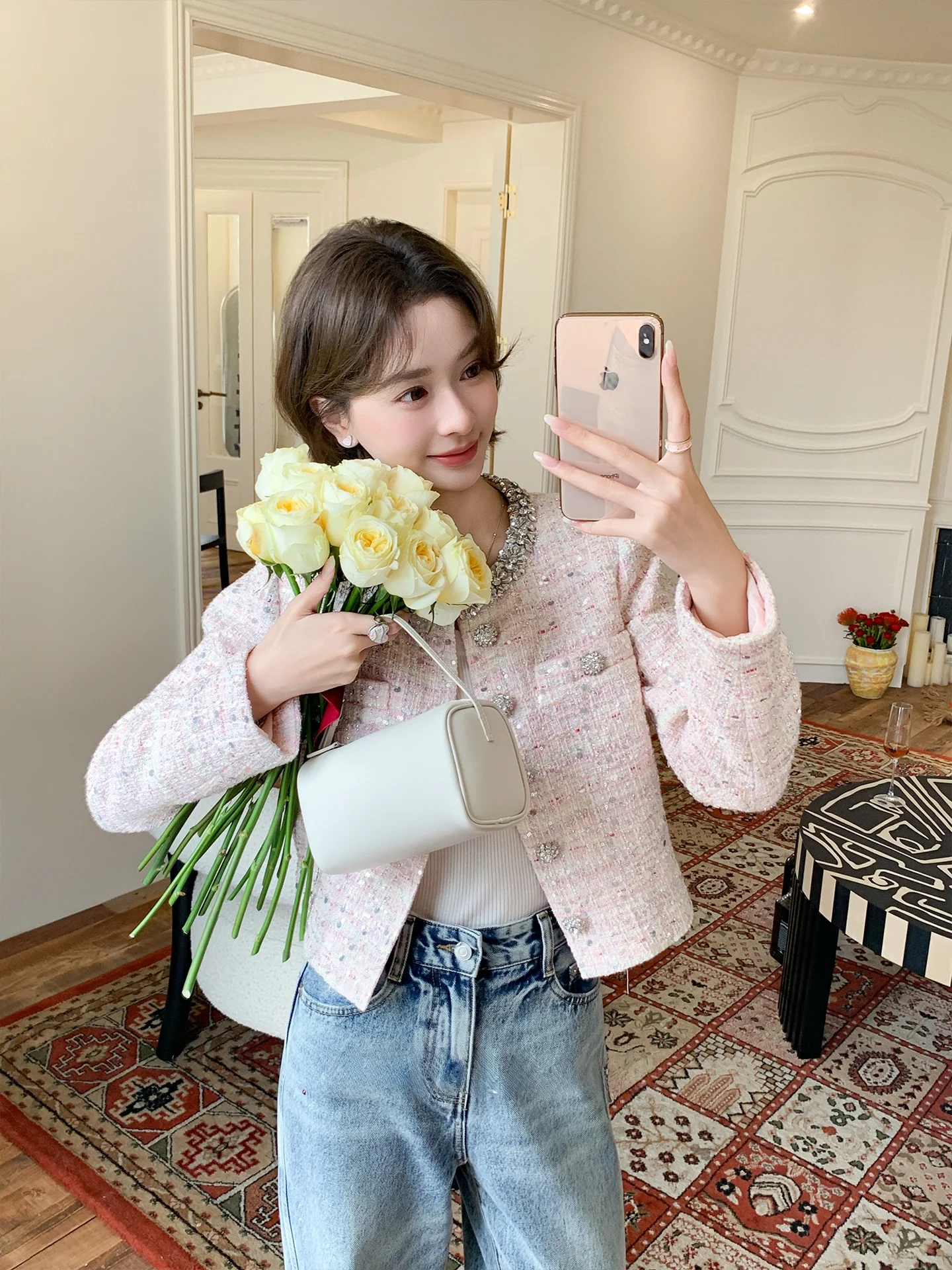 Ele Cotton Tweed Jaet Dr Women's Svel round Ne Spring Outfit Guusraan Straight Cut Long Sve Faion
Ele Cotton Tweed Jaet Dr Women's Svel round Ne Spring Outfit Guusraan Straight Cut Long Sve Faion