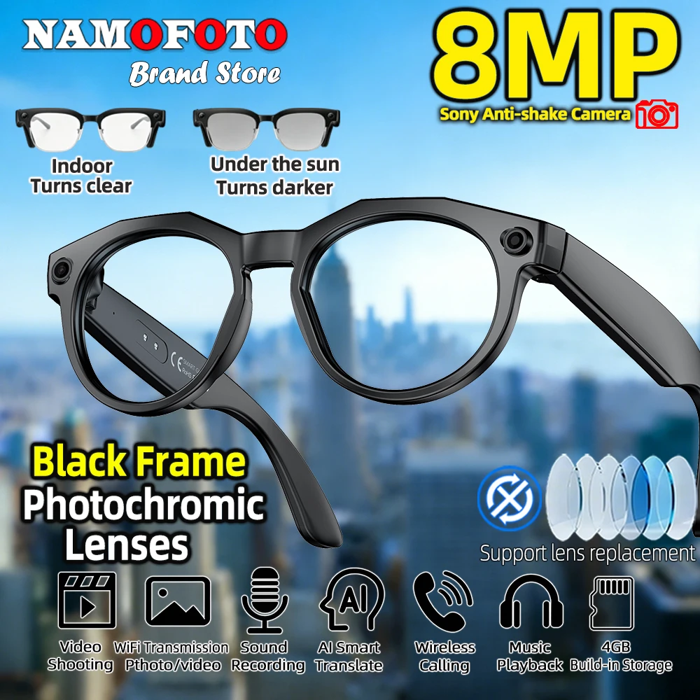 2026 New Smart Glasses 8MP Camera 1080P Video Shooting AI Real-time Translation SI BT Call Music Play Voice Recording Sunglasses
2026 New Smart Glasses 8MP Camera 1080P Video Shooting AI Real-time Translation SI BT Call Music Play Voice Recording Sunglasses