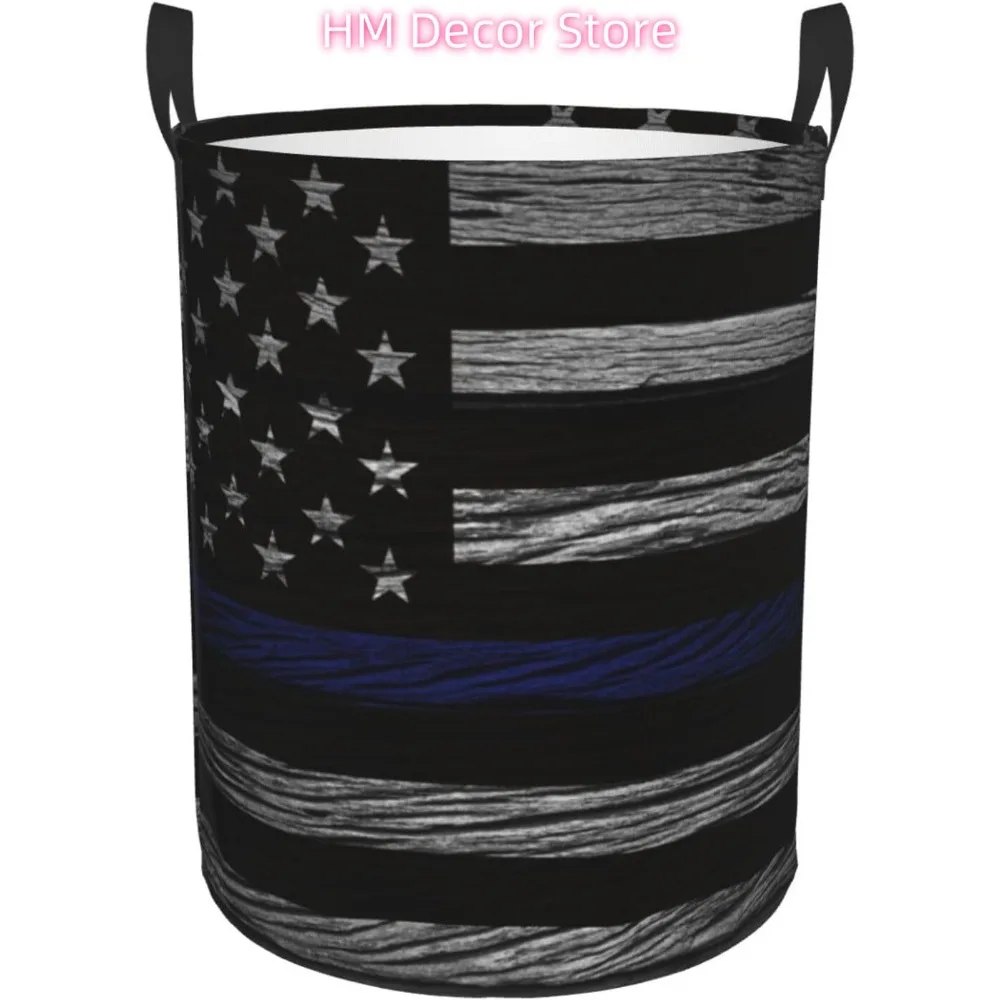 Thin Blue Line American Police Flag Laundry Basket with Handle Waterproof Collapsible Cloth Hamper Round Storage Basket for Bath 
Thin Blue Line American Police Flag Laundry Basket with Handle Waterproof Collapsible Cloth Hamper Round Storage Basket for Bath