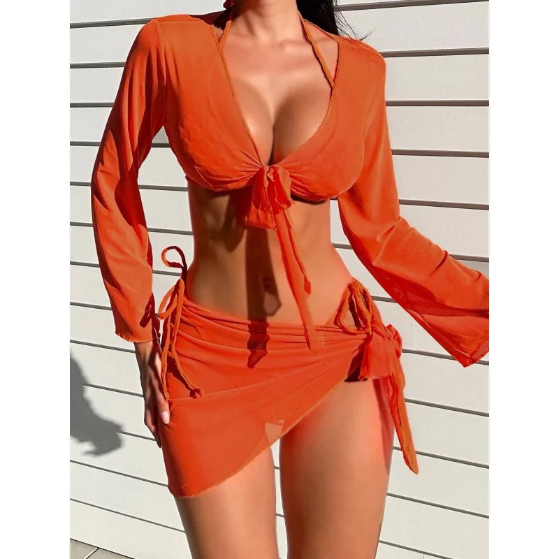 New Style Four-Piece Bikini Set for Women Sexy Orange Tie Strap Hot Girl Swimwear
New Style Four-Piece Bikini Set for Women Sexy Orange Tie Strap Hot Girl Swimwear