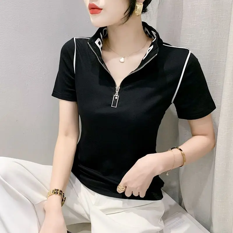 Women's Short Sleeve T-shirt 2026 Summer New Zip-up Shirts for Women Stand Collar Women Clothing
Women's Short Sleeve T-shirt 2026 Summer New Zip-up Shirts for Women Stand Collar Women Clothing