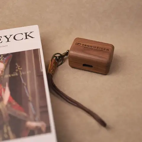 Walnut Solid Wood Case for Sennheiser MOMENTUM True Wireless 3 / 4 – Hand-Carved Protective Cover With Free Metal Hook