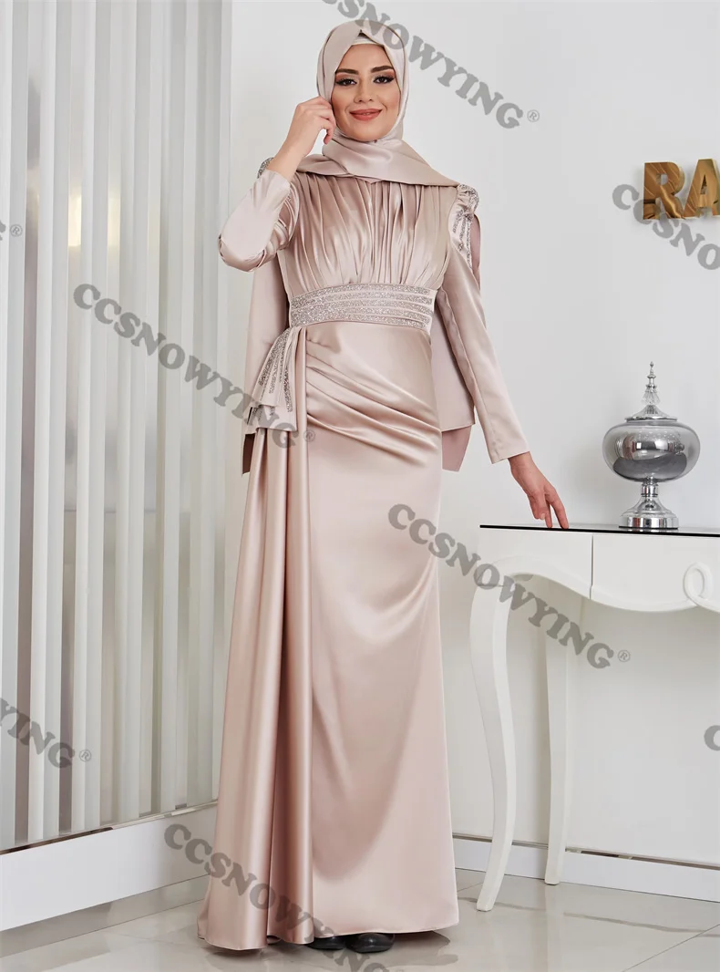 Satin Beaded Muslim Evening Dresses Long Sleeve Islamic Hijab Formal Party Gown Women A Line Arabic Dubai Robe De Soiree
Satin Beaded Muslim Evening Dresses Long Sleeve Islamic Hijab Formal Party Gown Women A Line Arabic Dubai Robe De Soiree