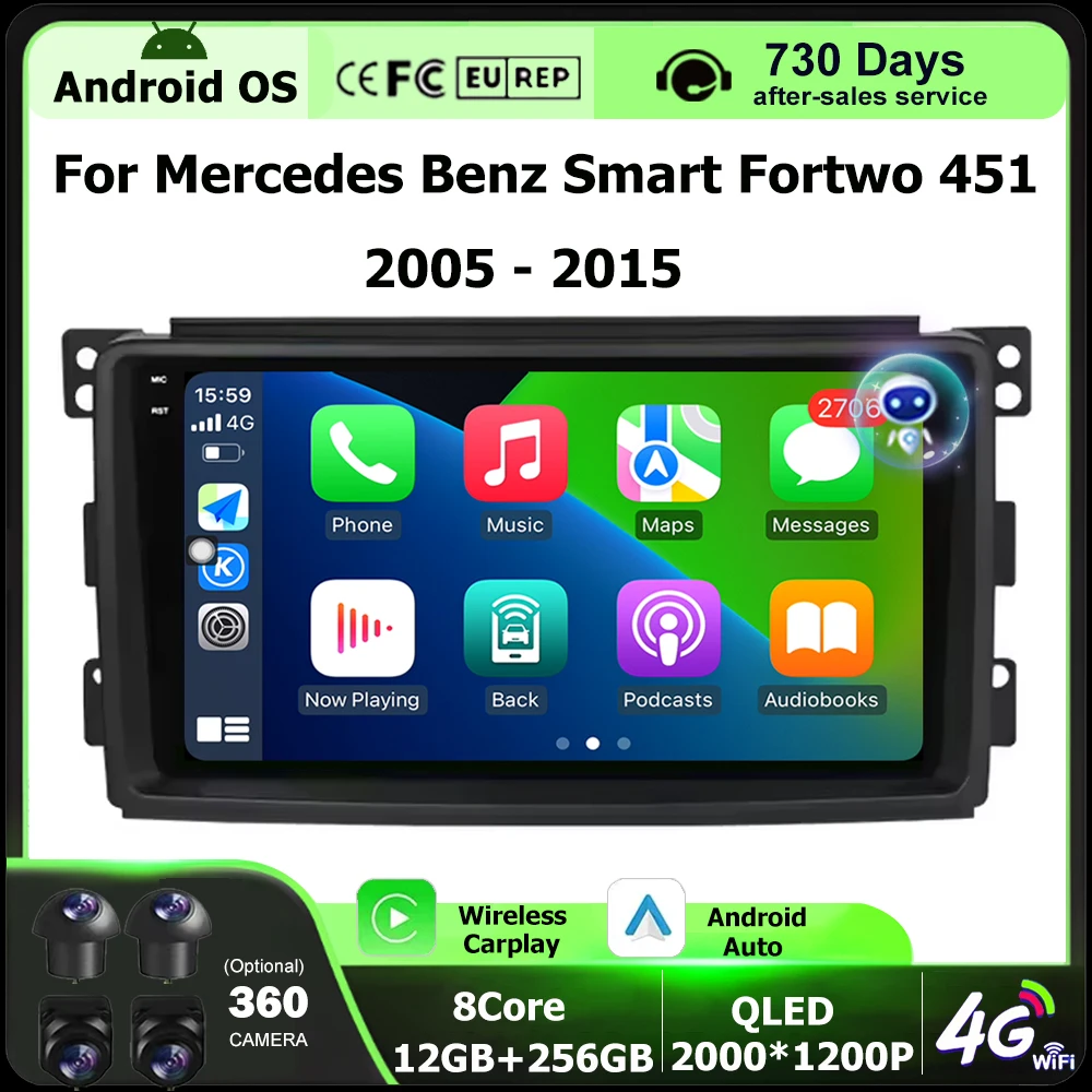 Android 16 авто для Mercedes Benz Smart Fortwo 451 2005-2015 автомобильный радиоприемник мультимедийный видеоплеер GPS-навигация Carplay головное устройство
Android 16 авто для Mercedes Benz Smart Fortwo 451 2005-2015 автомобильный радиоприемник мультимедийный видеоплеер GPS-навигация Carplay головное устройство