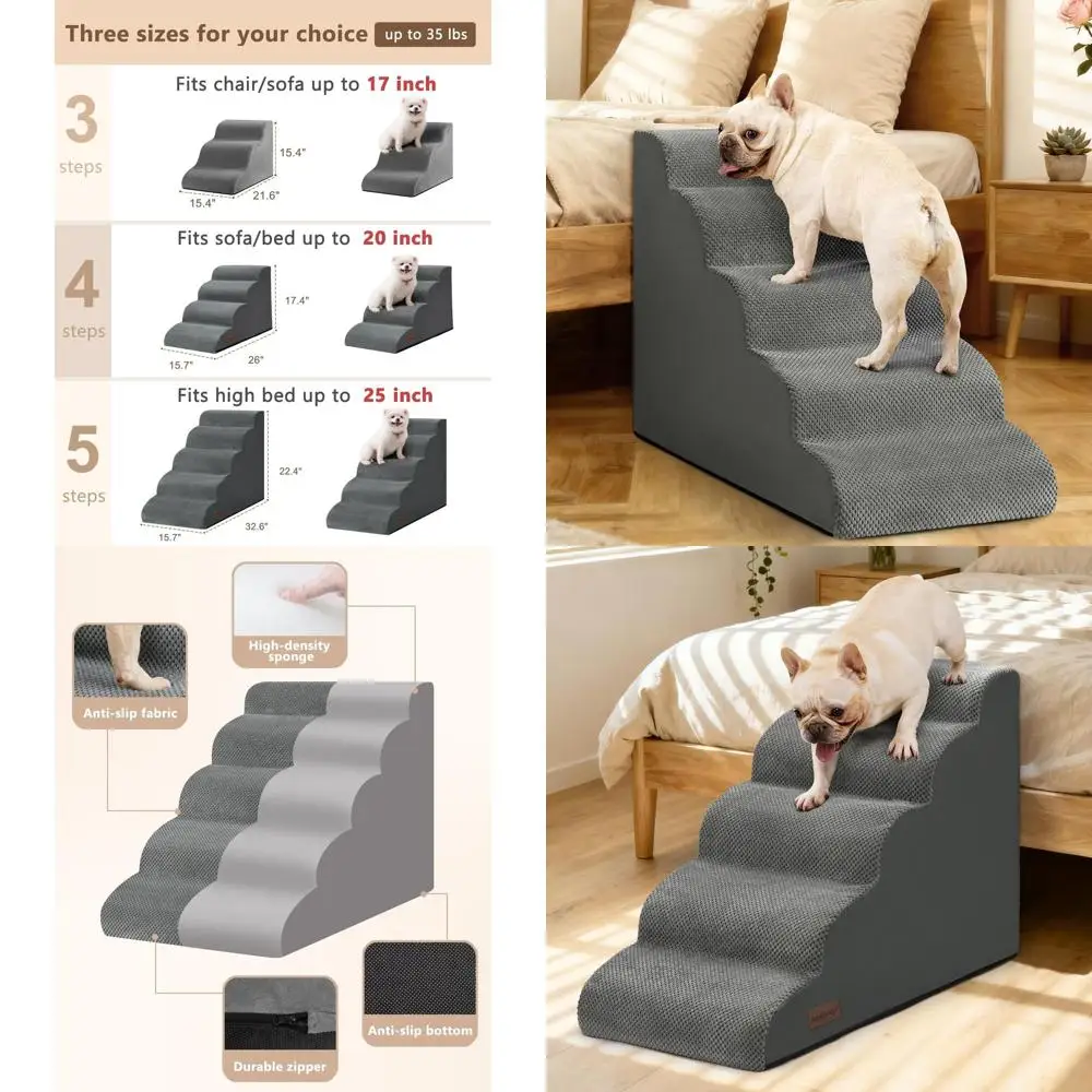 5-Step Pet Ramp for Small to Medium Dogs, Non-Slip, Comfortable Indoor Steps, 22.4 High, Grey
5-Step Pet Ramp for Small to Medium Dogs, Non-Slip, Comfortable Indoor Steps, 22.4 High, Grey