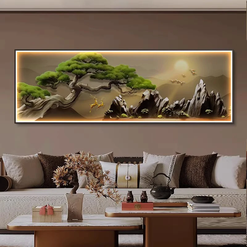High end Living Room With Lights Hanging Paintings To Welcome Guests Pine Tea Room Background Wall Decoration LED Mural Lights
High end Living Room With Lights Hanging Paintings To Welcome Guests Pine Tea Room Background Wall Decoration LED Mural Lights