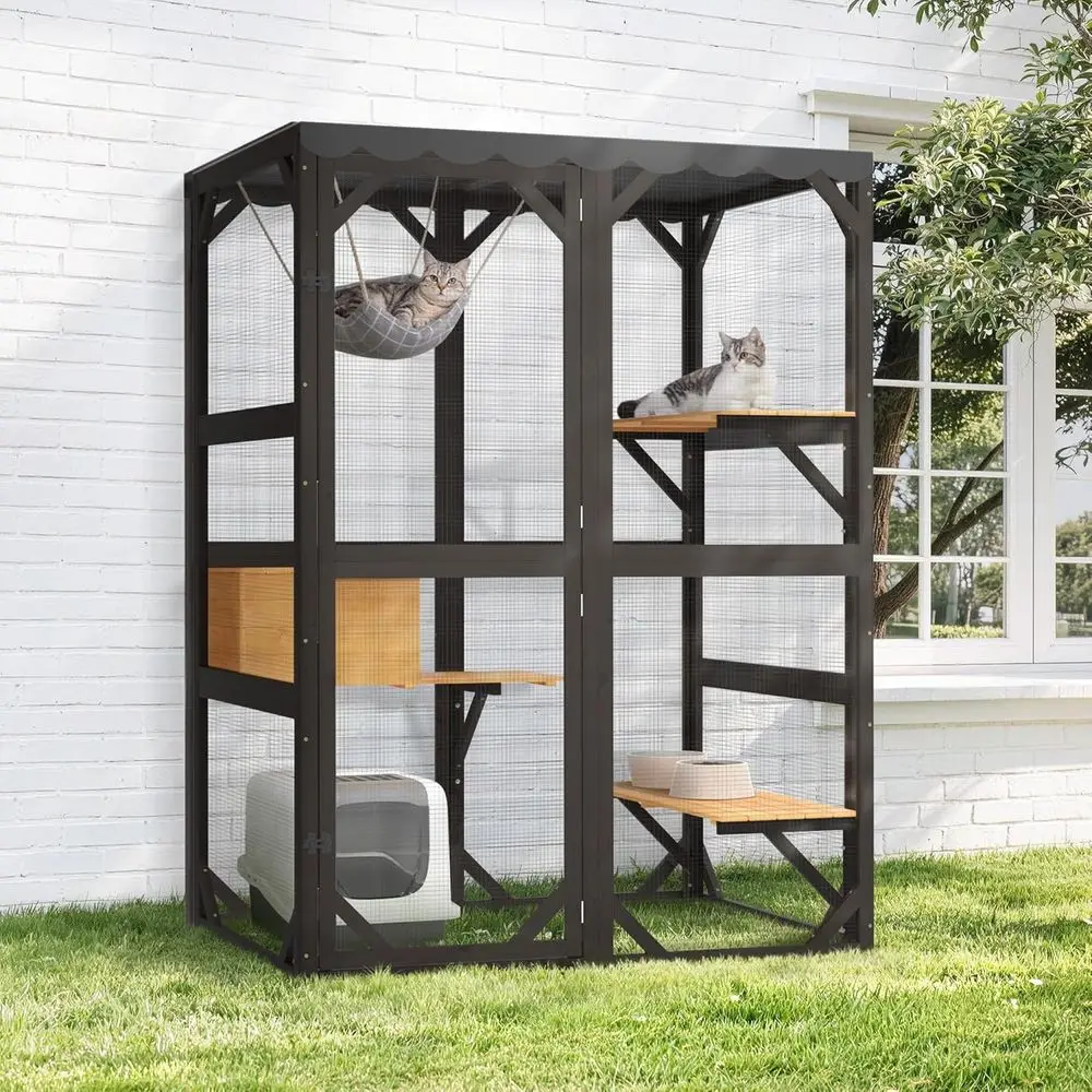 Spacious Outdoor Cat Enclosure with Weatherproof Roof, 69.3 Walk-in Multi-Level Cat House, 3-Tier Wooden Indoor Cage with 3 Plat
Spacious Outdoor Cat Enclosure with Weatherproof Roof, 69.3 Walk-in Multi-Level Cat House, 3-Tier Wooden Indoor Cage with 3 Plat