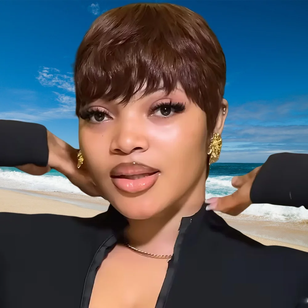 Pixie Cut Wig with Bangs Natural Brown Full Machine-Made Brazilian Short Human Hair Wig for Women
Pixie Cut Wig with Bangs Natural Brown Full Machine-Made Brazilian Short Human Hair Wig for Women
