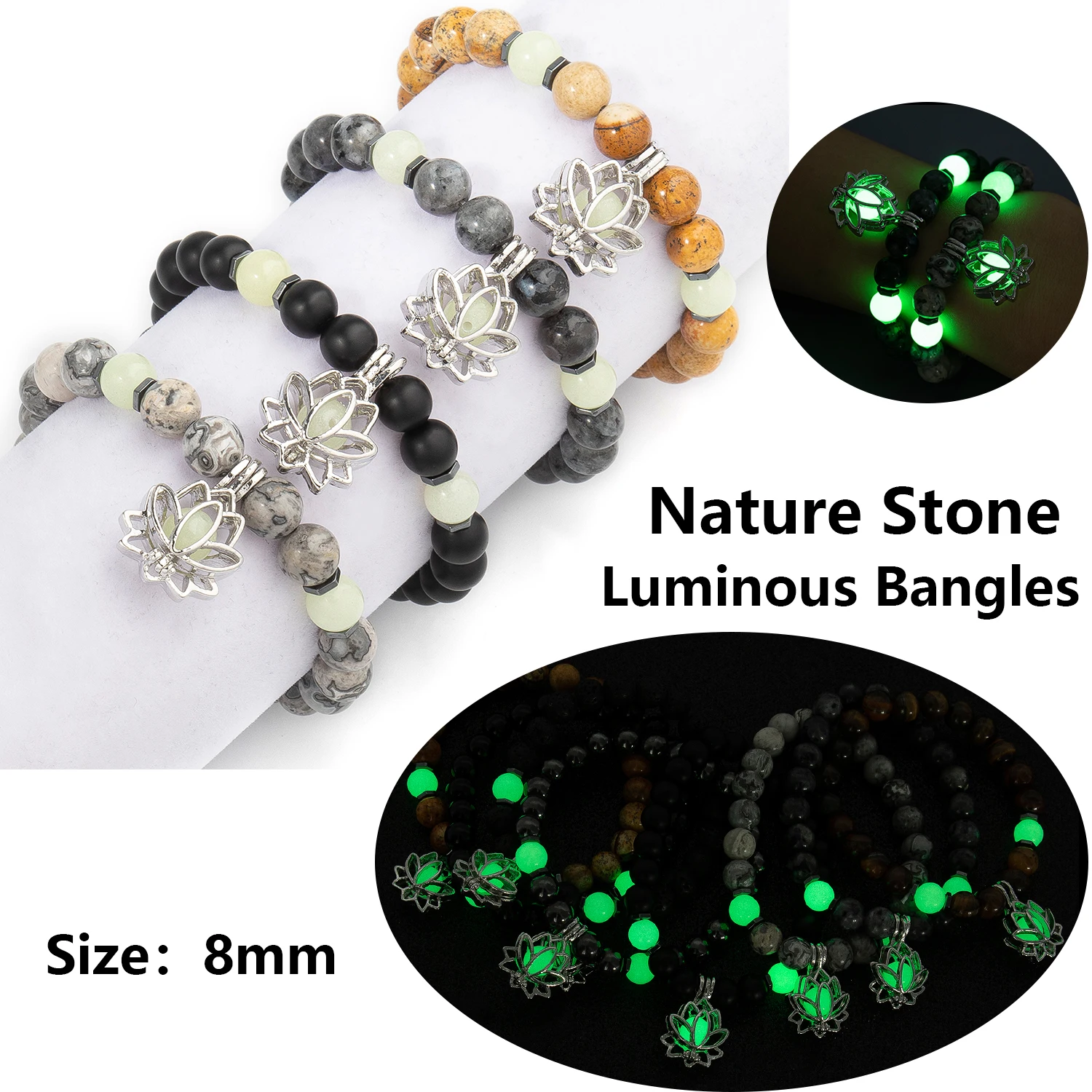 8mm Natural Stone Bracelet Luminous Glow In The Dark Bracelet Yoga Healing Hematite Lotus Charm Beads Bracelet for Men Women
8mm Natural Stone Bracelet Luminous Glow In The Dark Bracelet Yoga Healing Hematite Lotus Charm Beads Bracelet for Men Women