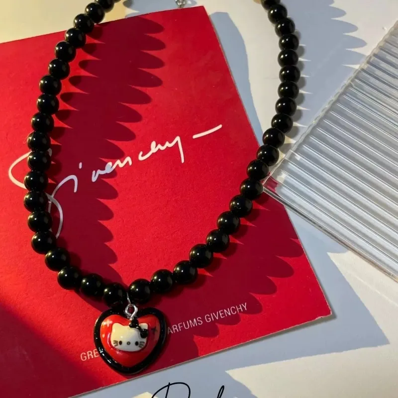 Милое ожерелье с темными бусинами в стиле ретро «Hello Kitty», модная и универсальная цепочка на ключицу Y2K, аксессуары для одежды 
Милое ожерелье с темными бусинами в стиле ретро «Hello Kitty», модная и универсальная цепочка на ключицу Y2K, аксессуары для одежды