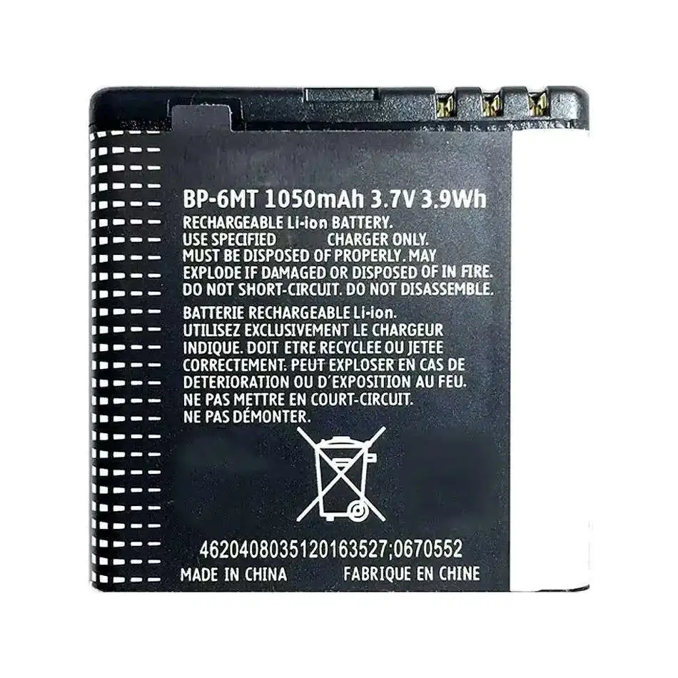 1050 мАч BP-6MT для Nokia N81 N82 N81-8G E51 E51i 6720 6720C BP 6MT аккумулятор мобильного телефона долговечная производительность высокой емкости
1050 мАч BP-6MT для Nokia N81 N82 N81-8G E51 E51i 6720 6720C BP 6MT аккумулятор мобильного телефона долговечная производительность высокой емкости