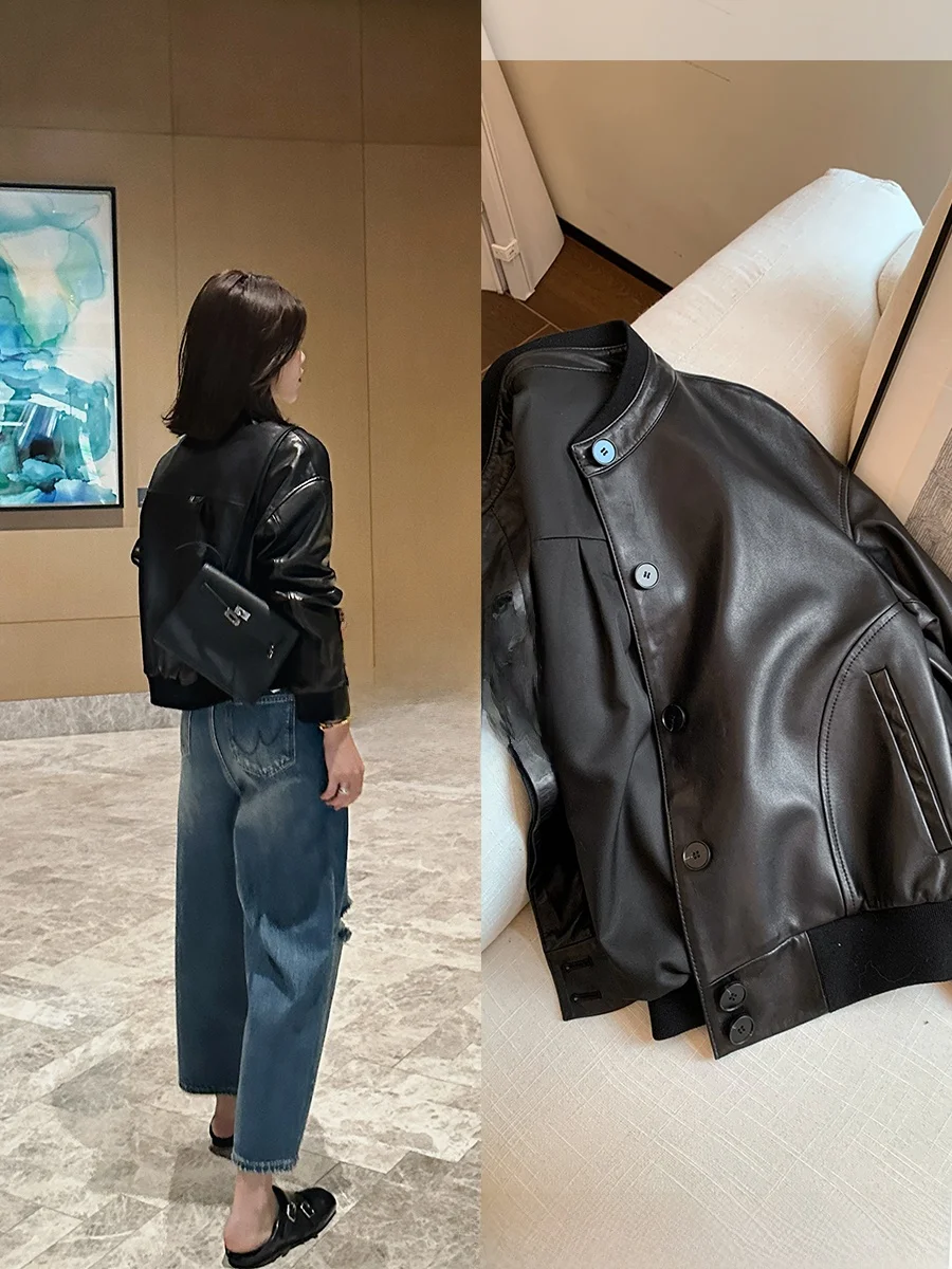 Loose Fit Lamb Skin Jacket Stand Collar Tannery Processed Spring Fashion Women's Premium Quality Sheep Leather Coat
Loose Fit Lamb Skin Jacket Stand Collar Tannery Processed Spring Fashion Women's Premium Quality Sheep Leather Coat