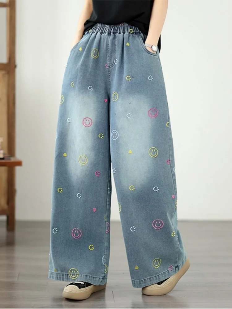 Embroidered Smiley Face Jean For Women High Waist Fashion Wide Leg Jeans Female 2026 Clothing New
Embroidered Smiley Face Jean For Women High Waist Fashion Wide Leg Jeans Female 2026 Clothing New
