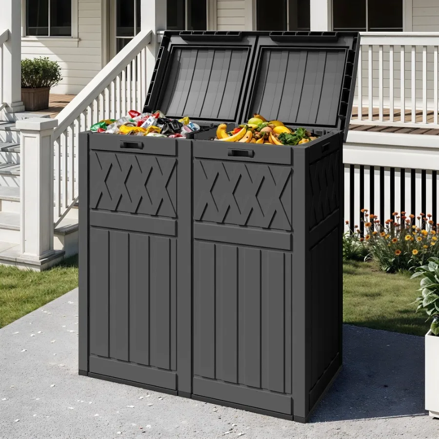 66 Gallon Double Compartment Outdoor Trash Can Waterproof Resin with Lid and Drip Tray Black
66 Gallon Double Compartment Outdoor Trash Can Waterproof Resin with Lid and Drip Tray Black