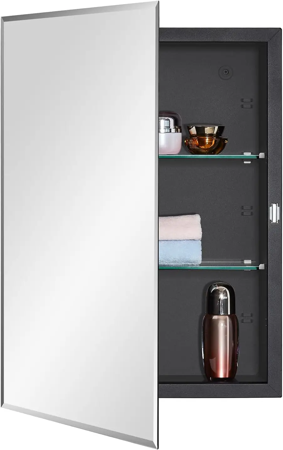 Black Recessed Surface Mount Bathroom Medicine Cabinet 16 X 22 Inch Beveled Edge Mirrored Door Adjustable Glass Shelves
Black Recessed Surface Mount Bathroom Medicine Cabinet 16 X 22 Inch Beveled Edge Mirrored Door Adjustable Glass Shelves