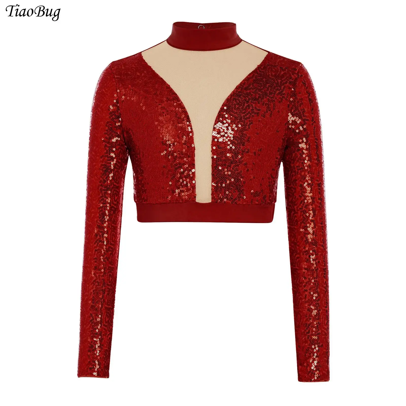 Kids Girls Long Sleeve Mesh Cutout Back Crop Tops Shiny Sequins Gymnastics Dance Top Jazz Ballet Ballroom Performance Costume
Kids Girls Long Sleeve Mesh Cutout Back Crop Tops Shiny Sequins Gymnastics Dance Top Jazz Ballet Ballroom Performance Costume