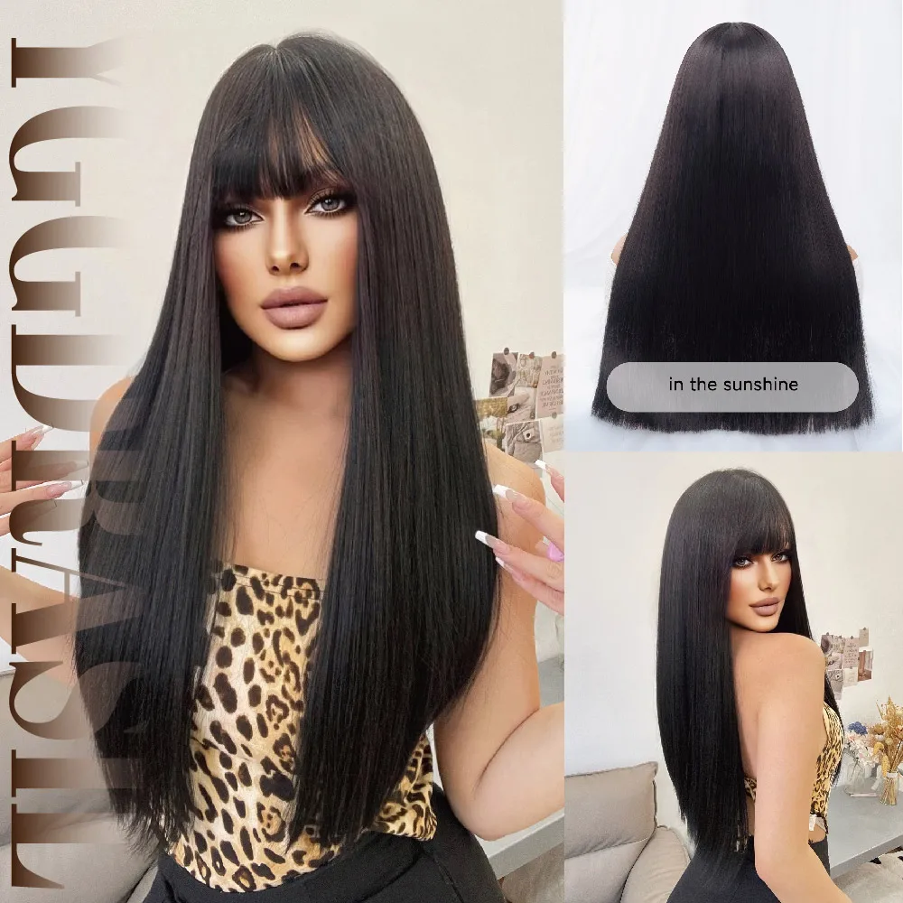 24-дюймовый классический парик из натурального черного синтетического волокна с челкой, средней длины, прямой, для женщин, для повседневного использования, термостойкий
24-дюймовый классический парик из натурального черного синтетического волокна с челкой, средней длины, прямой, для женщин, для повседневного использования, термостойкий