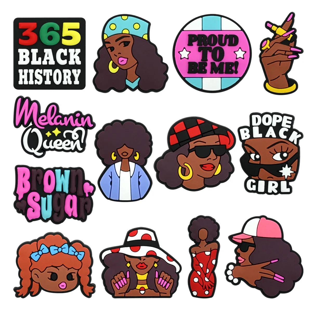 1-13 шт. черные бусины-шармы из ПВХ в виде королевы меланина (Brown Sugar Melanin Queen) для обуви, браслетов, пряжек для тапочек, дизайнерские украшения
1-13 шт. черные бусины-шармы из ПВХ в виде королевы меланина (Brown Sugar Melanin Queen) для обуви, браслетов, пряжек для тапочек, дизайнерские украшения