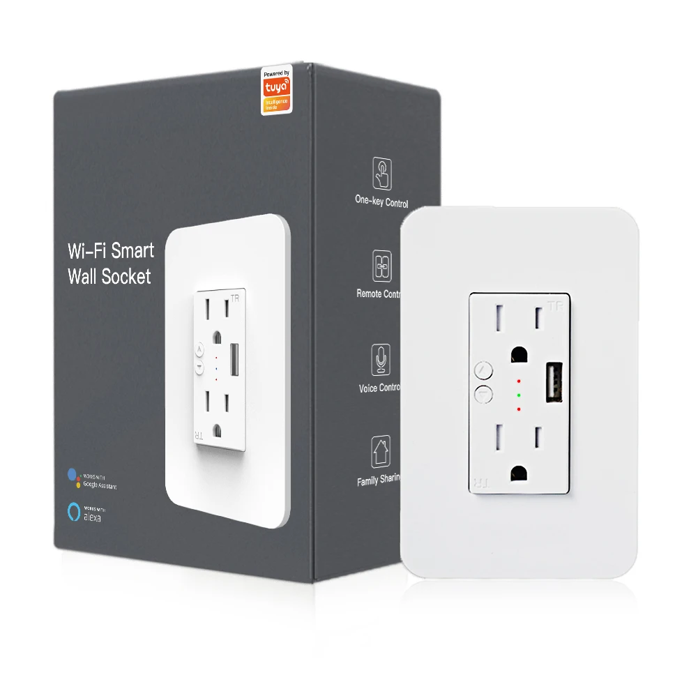 Tuya WiFi Smart Wall Socket US Standard USB Charge Support Overolad Protection15A AC110V Outlet Alexa Google Home Voice Control
Tuya WiFi Smart Wall Socket US Standard USB Charge Support Overolad Protection15A AC110V Outlet Alexa Google Home Voice Control